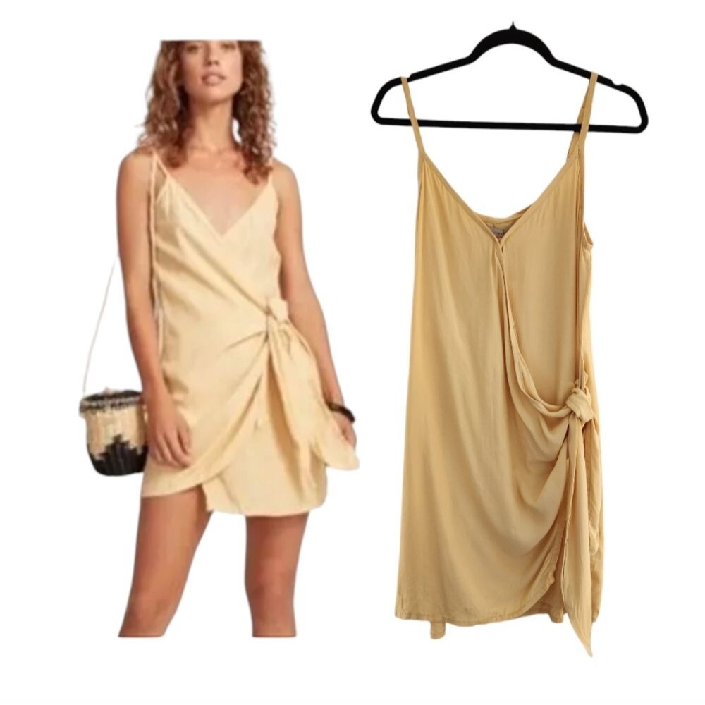 NEW FAITHFULL THE BRAND Kara Wrap Dress in Plain Lemon Sorbet size 6